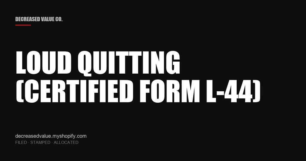 Drop #010 — Loud Quitting (Certified Form L-44) | Decreased Value Co. — share card